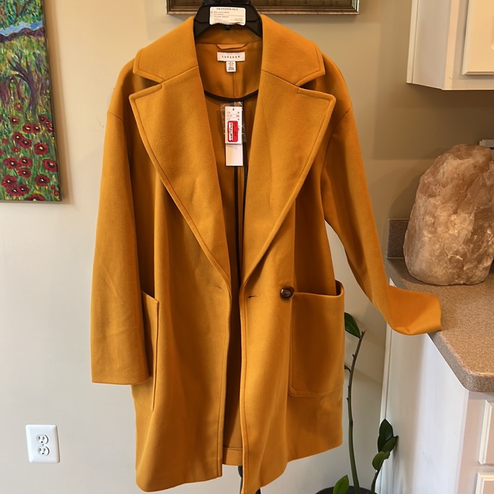 NWT Topshop Carly Oversized Button Peacoat in Mustard Yellow